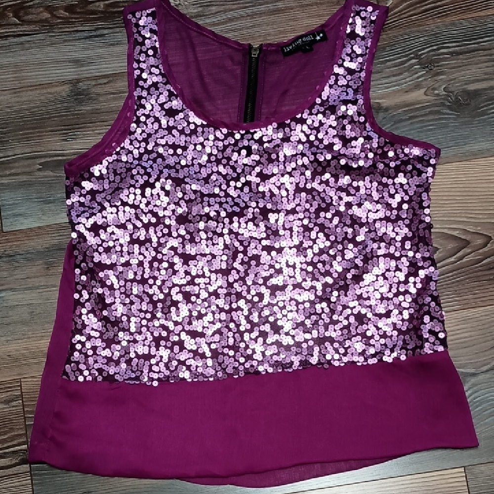 Living Doll Purple Sequin Sleeveless Tank Top